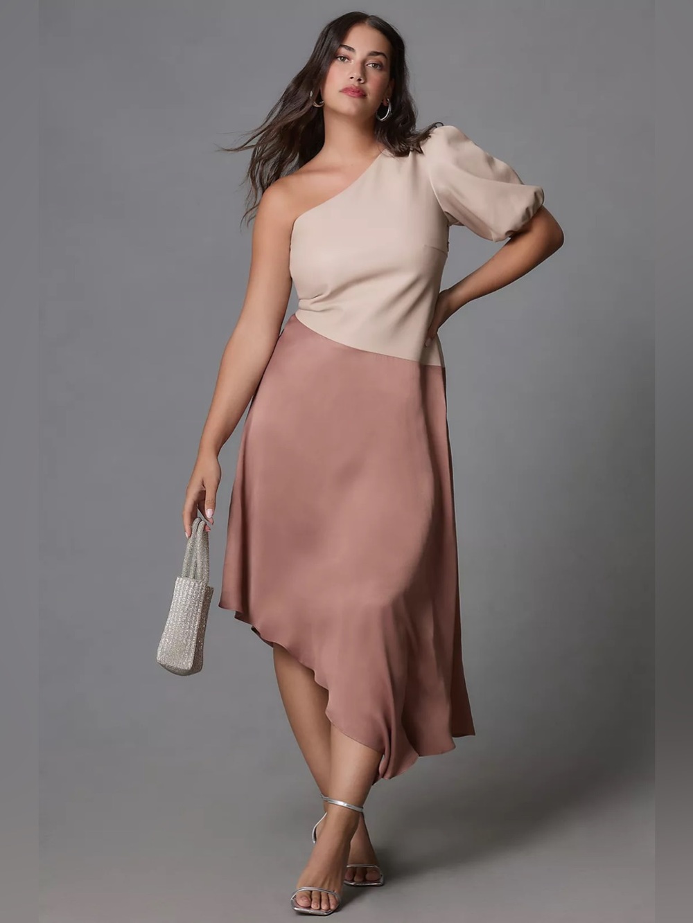 By Anthropologie Faux Leather One-Shoulder Asymmetrical Midi Dress size 16